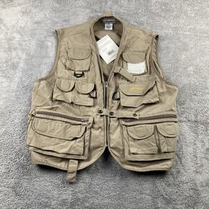 Pflueger Fly Fishing Vest Mens Medium Tan Zip Front Pockets NWT